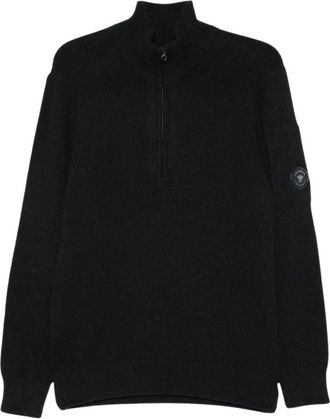 C.P. Company C.p. Company - Wool Stand-Collar Quarter-Zip Sweater - Heren - Truien - Zwart - Maat: XL Wol