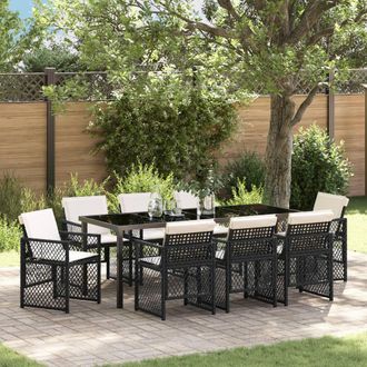 Berkfield Home 9 Piece Garden Dining Set with Cushions Black Poly Rattan