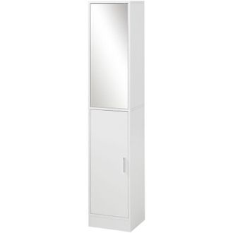 Kleankin Kleankin - Mobile Contenitore in Legno a 5 Ripiani con Anta a Specchio Bianco