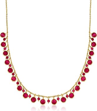 Ross-Simons Ruby Drop Necklace in 18kt Gold Over Sterling