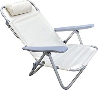 Trade Shop Trade Shop - Sedia Sdraio Spiaggina Mare Reclinabile In Ferro Cuscino Crema Campeggio Giardino 046039