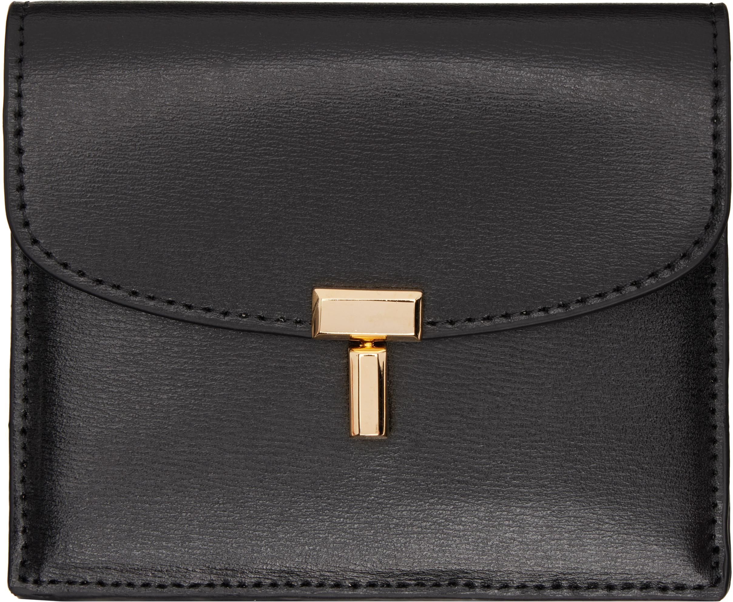 折りたたみ財布 Toteme T-Lock lizard embossed cardholder T-Lock croco-embossed cardholder black – TOTEME