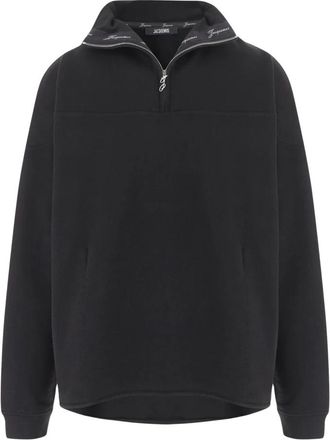 Jacquemus Zip-throughs, male, Black, Size: XL Rond Carr&eacute; Sweatshirt with Turtle Neck and Zip