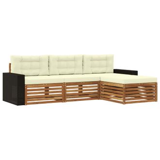 vidaXL Conjunto De Sof&aacute;s De Exterior 4 Pcs Natural Y Crema Poli&eacute;ster Vidaxl
