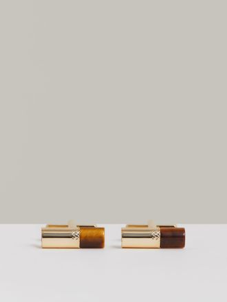 Reiss Gold & tortoiseshell Stone Insert Barrel Cufflinks