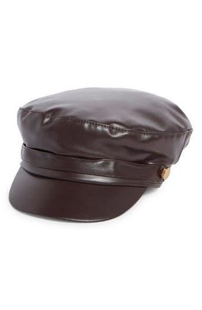 Vince Camuto Faux Leather Conductor Hat in Chocolate at Nordstrom Rack