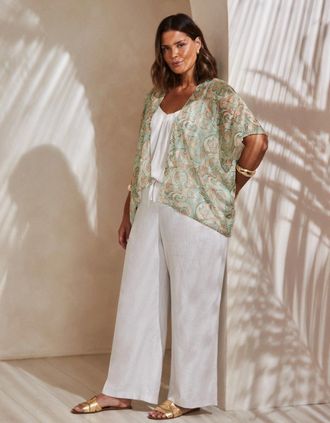Live Unlimited London Womens Multi Paisley Print Kimono - Green - Size: 24