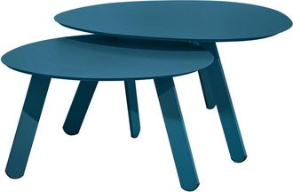 Oviala Juego de 2 mesas de centro nido para jard&iacute;n en color azul Pac&iacute;fico