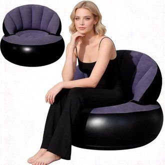 No Brand Sof&aacute; Hinchable 2 En 1 Con Superficie Flocada Y Coj&iacute;n De Aire, Impermeable, Port&aacute;til Con Bomba De Aire, Color Azul Oscuro