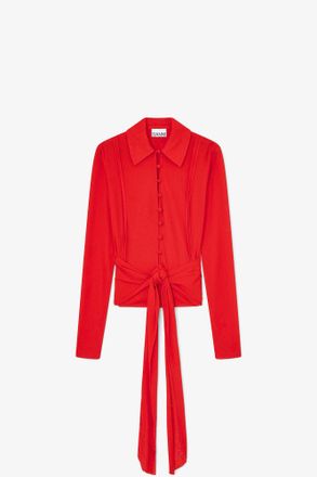Ganni Shirt in Red Marl Mesh - Size 10/12 Goji Berry