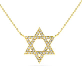 Pompeii3 1Ct TW Diamond Jewish Star Pendant 14k Gold Lab Grown Necklace 1 Tall