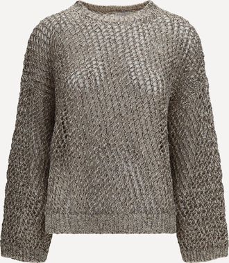 Brunello Cucinelli Dazzling Chin&eacute; silk and linen open-knit Sweater Female S