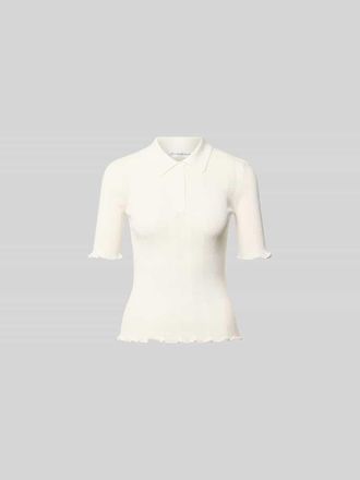 Victoria Beckham Slim Fit Poloshirt in Strick-Optik in Weiss, Gr&ouml;&szlig;e L