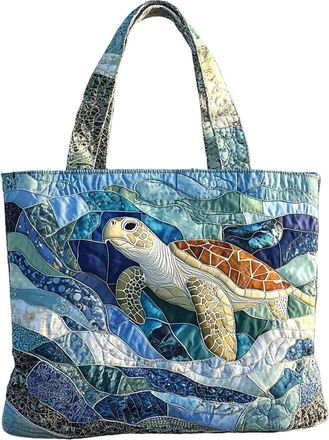 Generic Sea Turtle Bag - Lightweight Canvas Handbag Shoulder Pouch, Trendy Summer Style | Reusable Portable Women Bag For School Office Travel Outdoor Daily W