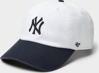 Sporty & Rich Mens Navy and white embroidered Yankees baseball cap