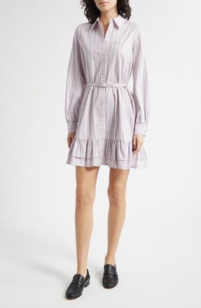 Cinq &agrave; Sept Tirza Sophie Stripe Long Sleeve Belted Shirtdress in Strawberry Cream/Blue at Nordstrom, Size 10