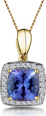 The Diamond Store 2ct Tanzanite and Diamond Halo Square Asteria Necklace in 18K Gold