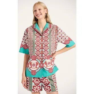 La DoubleJ Bowling Shirt Plac&eacute;e in Pagoda Plac&eacute;e Rust at Nordstrom, Size X-Small
