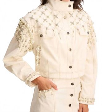 Allison New York Womens Rhinestone Jacket In Off-White
