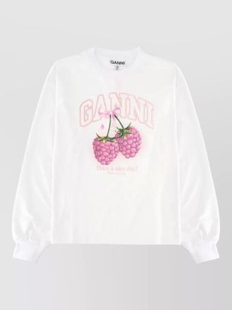 Ganni crew neck graphic print long sleeve top