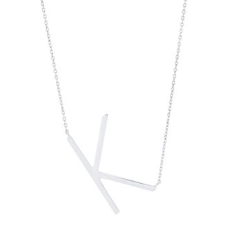 MAX + STONE Solid 10K Yellow or White Gold Initial Pendant Necklace 16-18 inch Cable Chain
