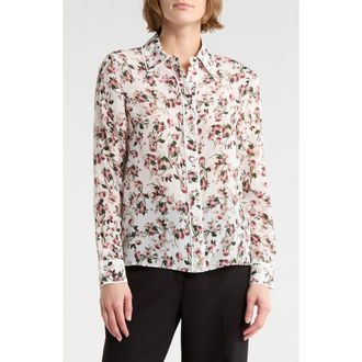 Alice & Olivia Willa Floral Placket Button-Up Shirt in Fleur Frills Off White at Nordstrom Rack, Size X-Small