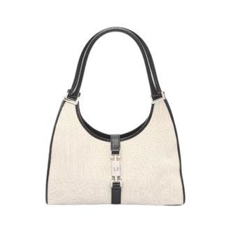 Gucci Pre-owned Shoulder Bags, female, Beige, Size: ONE SIZE Pre-owned Jackie Canvas Leather Shoulder Bag