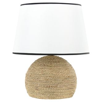 Beliani L&aacute;mpara De Mesa De Cuerda De Paja Trenzada Pantalla De Tela Blanca Natural Growee