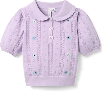 Janie and Jack Embroidered Pointelle Sweater Top in Purple at Nordstrom, Size 12-18M