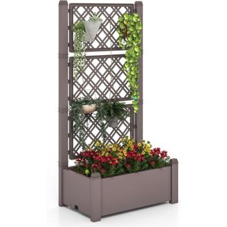 Costway Costway - Jardinera Exterior Con Enrejado De 3 Alturas, Cama De Jard&iacute;n Con Riego Autom&aacute;tico Con Indicador De Nivel De Agua Y Orificio De Drenaje Para 