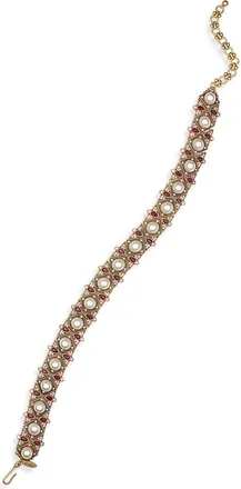 Kenneth Jay Lane Faux Ruby & Faux Pearl Choker Statement Necklace in Gold at Nordstrom Rack