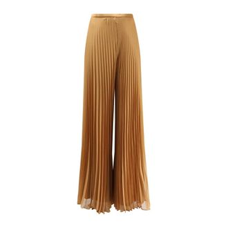 Max Mara Pleated Wide Leg Trousers - female - Max Mara - Wide Trousers - Brown - XS - Trousers