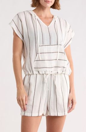 Elan Kanga Stripe Cover-Up Hoodie in White/Brown Stripe at Nordstrom Rack, Size X-Small