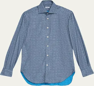 Kiton Mens Cotton Houndstooth Classic-Fit Sport Shirt