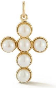Ember Fine Jewelry 14K Gold Cultured Pearl Cross Charm in Gold/White at Nordstrom Rack