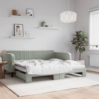 vidaXL Sof&aacute; Cama Nido Terciopelo Gris Claro 90x190 Cm Vidaxl