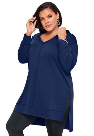 Roaman's French Terry Tunic Hoodie in Evening Blue at Nordstrom, Size 28