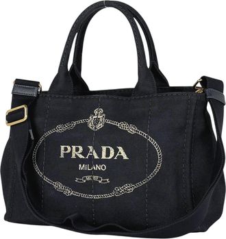 Prada Canapa Black Canvas Tote Bag (Pre-Owned)