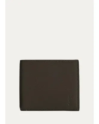 Saint Laurent Mens East-West YSL Bifold Wallet in Grained Leather