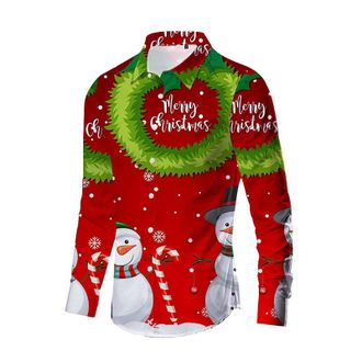Generic Mens Christmas Shirt, Mens Long Sleeve, Festive Christmas Casual Shirt with Santa Print, Turn-Down Collar, Fun Christmas Outfit, Regular Fit, Christma