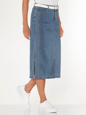 Casual Looks Jeansrock CASUAL LOOKS, Damen, Gr. 19, blau, bleached, 81% Baumwolle, 17% Polyester, 2% Elasthan, unifarben, wadenlang, R&ouml;cke Jeansrock