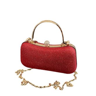 Generic Glitter Evening Banquet Bag, Clutch Handbag with Chain, Retro Rhinestone Crossbody Bag, Portable Purse Chain Bag for Wedding Party(Red)