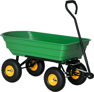 OUTSUNNY Carro De Jard&iacute;n Carrocer&iacute;a Inclinable Hasta 75&deg; Con Mango Ajustable Y 4 Neum&aacute;ticos Capacidad Max.75 L Acero 109x52x94 Cm