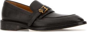 Versace Mens Leather Loafer With Logo Strap Brown Calf
