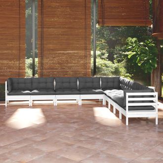 vidaXL Muebles De Jard&iacute;n 9 Pzas Y Cojines Blanco Madera Maciza De Pino Vidaxl