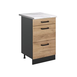 Vicco Mueble Bajo De Cocina R-line, Roble Dorado/antracita, 50 Cm Encimera M&aacute;rmol, Vicco
