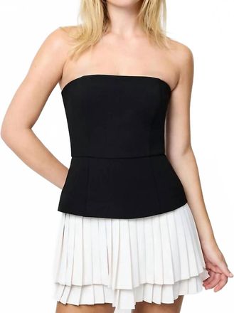 French Connection Azra Strapless Pleat Mini Dress In Black & Porcelain
