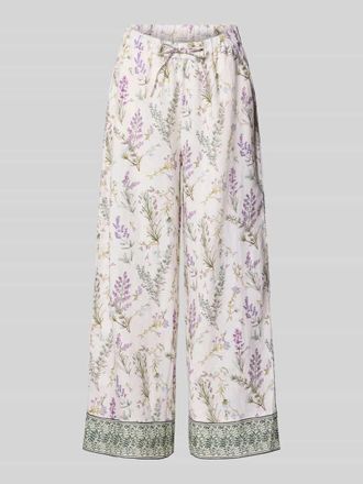 Christian Berg Wide Leg Leinenhose mit Lavendelprint in Offwhite, Gr&ouml;&szlig;e 34