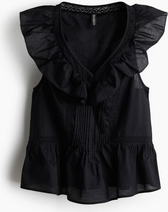 H&M Baumwolltop mit Volant - Schwarz