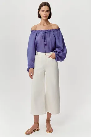 Exquise Conroy High Waist Culotte Denim Jeans in White at Nordstrom, Size X-Small